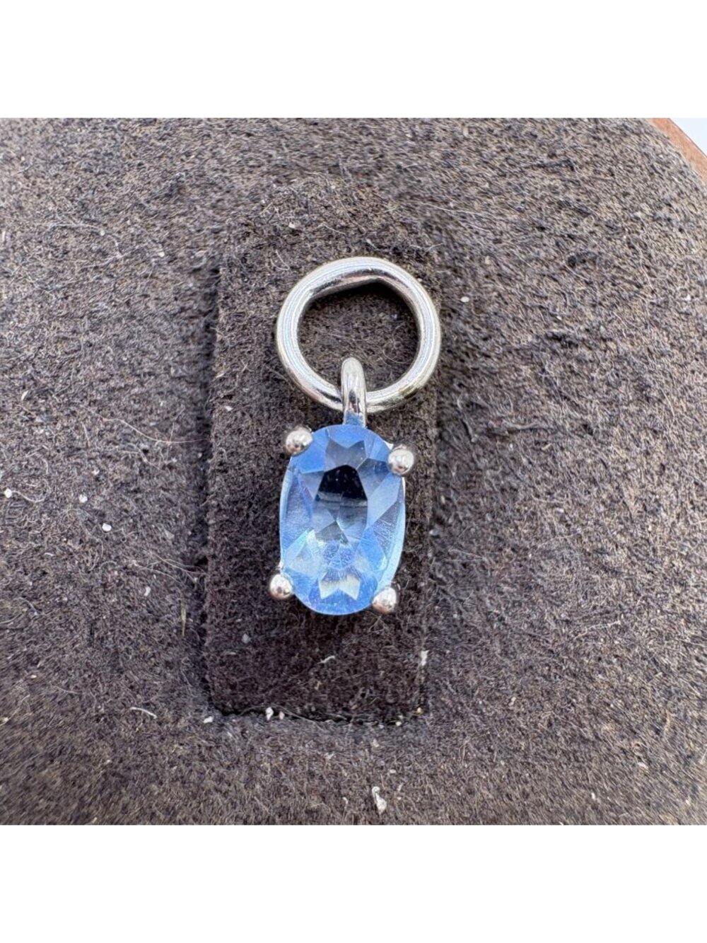 Blue Topaz Prong Set Pendant Sterling Silver 925 Size 0.5" Length